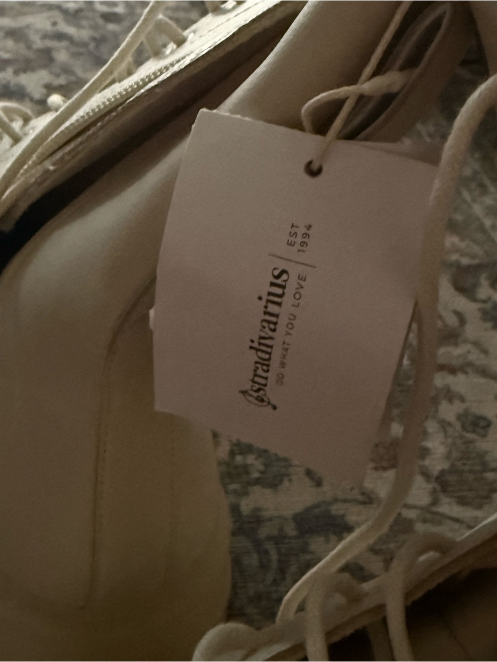 stradivarius Cream Lace-Up Platform Combat Boots - Picture 4 of 5